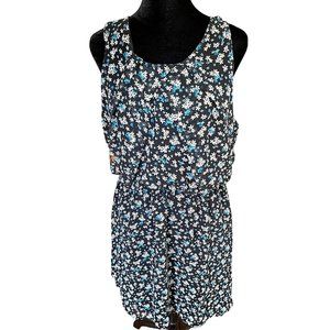 Olsenboye Black and Blue Floral Midi Dress